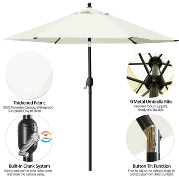 7.5 フィート マーケット アウトドア パティオ アンブレラ プッシュ ボタン チルト & クランク付き ベージュ